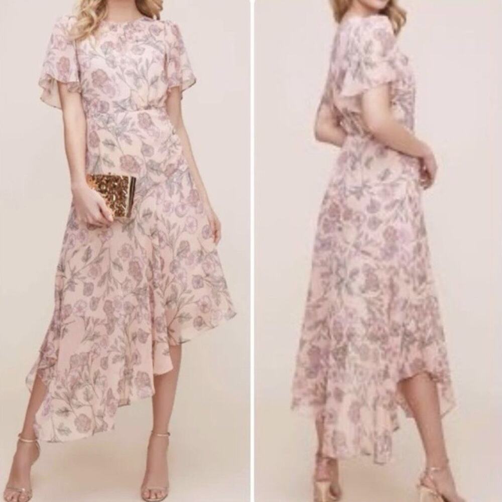 Astr The Label Pink Floral Chiffon Dress Asymmetrical Garden Size Small